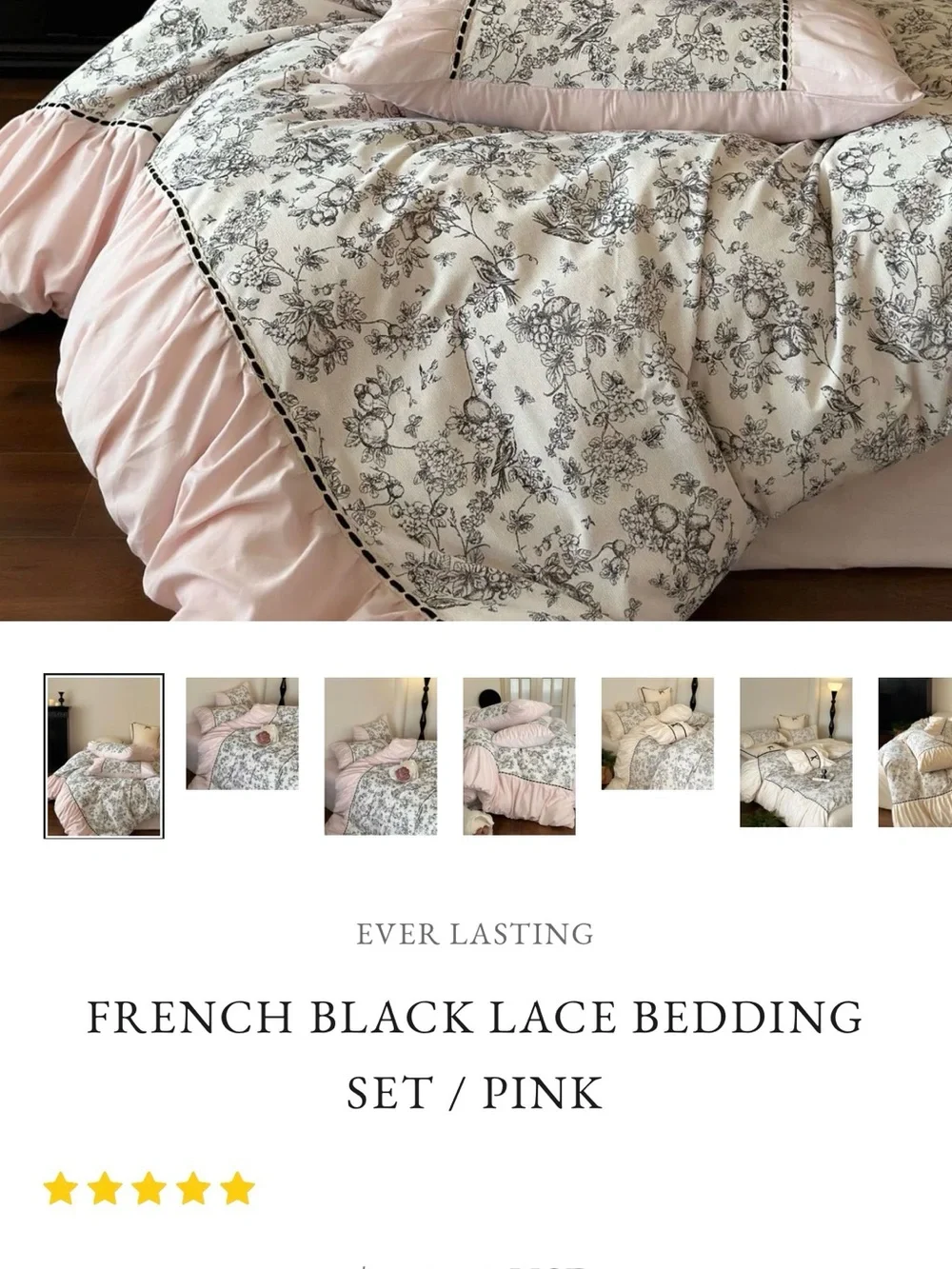 Ruffled Floral Comforter Set in Light Pink and Cream